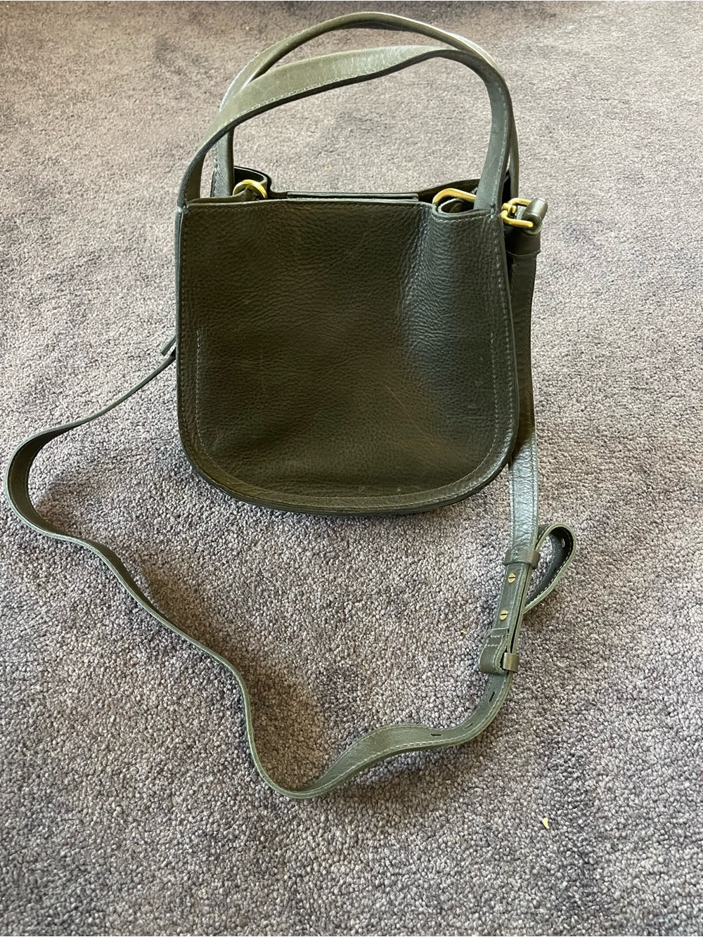 Madewell Olive Green Leather Crossbody with Gold-Tone Hardware